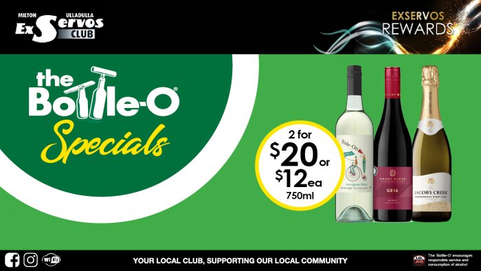 Ride On Sauvignon Blanc, Grant Burge Shiraz or Jacobs Creek Sparkling