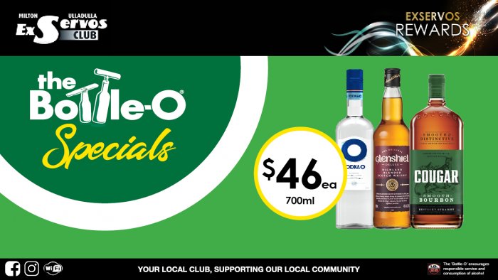 Vodka O, Glensheil Scotch or Cougar Bourbon