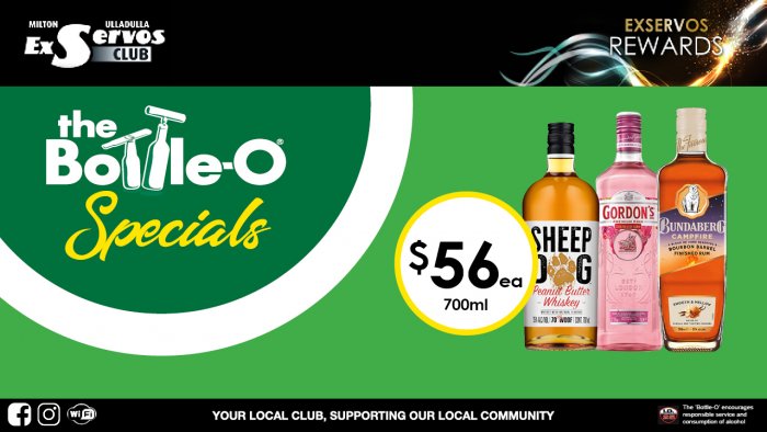 Sheep Dog Peanut Butetr Whiskey,  Gordon’s Pink Gin or Bundaberg Campire