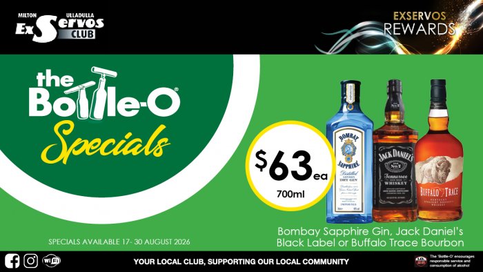 Bombay Sapphire Gin, Jack Daniel’s  Black Label or Buffalo Trace Bourbon