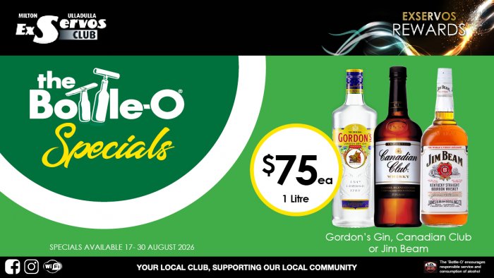 Gordon’s Gin, Canadian Club  or Jim Beam