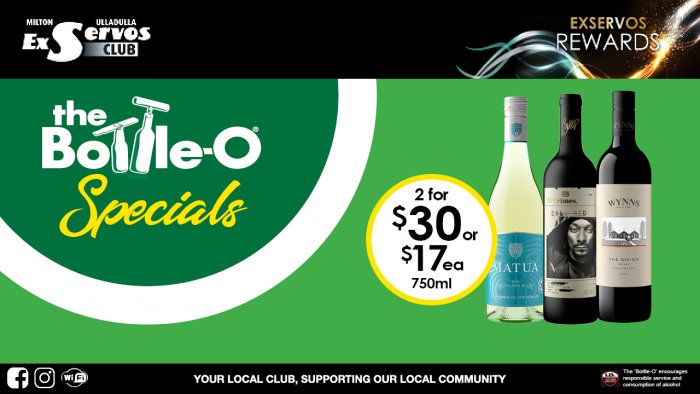 Matua Sauvignon Blanc, 19 Crimes Snoop Cali Red or Wynn’s The Siding Range