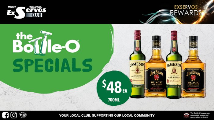 Jameson Irish Whiskey or Jim Beam Black Label