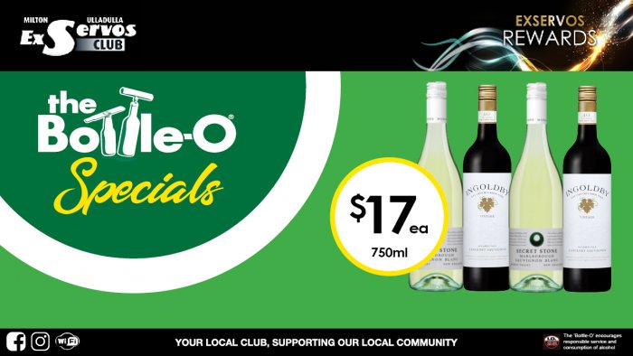 Secret Stone Sauvignon Blanc or  Ingoldby Cabernet Sauvignon