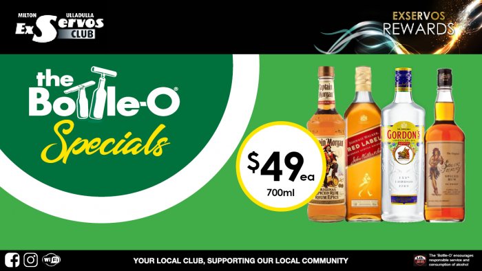Captain Morgan or Sailor Jerry Spiced Rum, Johnnie Walker Red Label or Gordon’s Gin