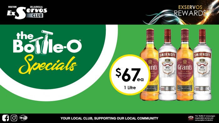 Grant’s Scotch or Smirnoff Vodka