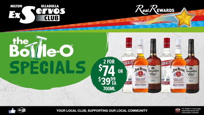 Tavaritch Vodka, Jim Beam White Label or Canadian Club