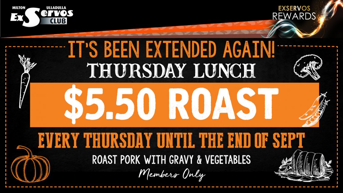 Thursday Members Lunch - $5.50 ROAST!