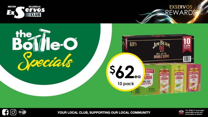 Jim Beam Black Double Serve & Cola or Smirnoff Vodka Crush Mixed Pack