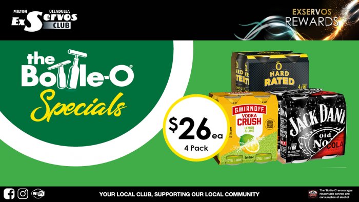Hard Rated Alcoholic Lemon, Smirnoff Vodka Crush or Jack Daniels & Cola