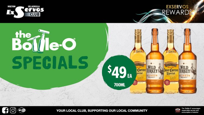 Jose Cuervo Especial Tequila or Wild Turkey Bourbon