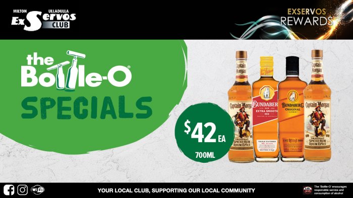 Captain Morgan Spiced Rum, Bundaberg Red Label or Original