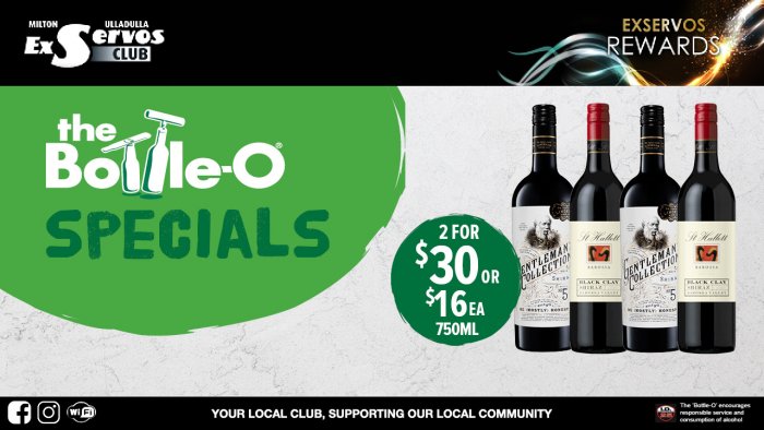 Lindeman’s Gentleman’s Collection Range or St Hallett Black Clay Shiraz