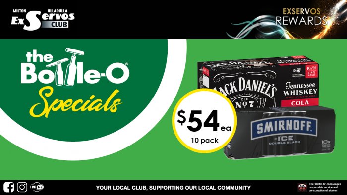 Jack Daniel’s & Cola or Smirnoff Ice Double Black