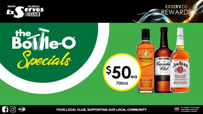 Bundaberg Rum, Canadian Club or Jim Beam