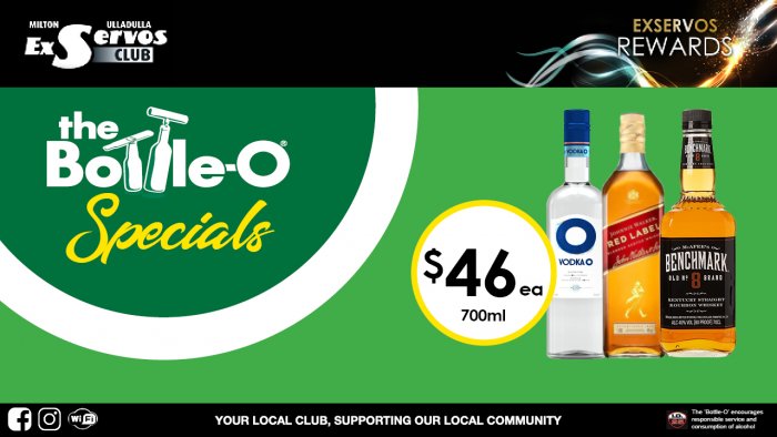 Vodka O, Johnnie Walker Red Label or Benchmark Bourbon