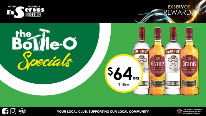 Smirnoff Vodka or Grant’s Scotch