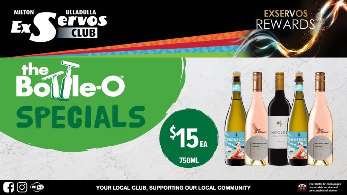 De Bortoli King Valley Prosecco, Wolf Blass MP Pink Pinot Grigio or Ingoldby Shiraz