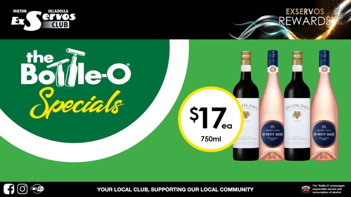 Ingoldby Cabernet Sauvignon or Jacob’s Creek Le Petit Rose