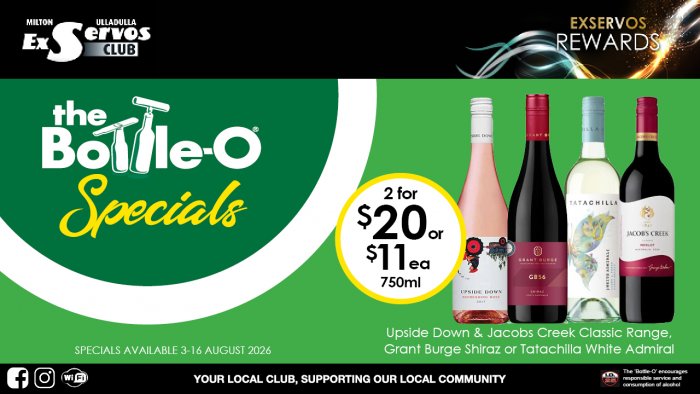 Upside Down & Jacobs Creek Classic Range, Grant Burge Shiraz or Tatachilla White Admiral