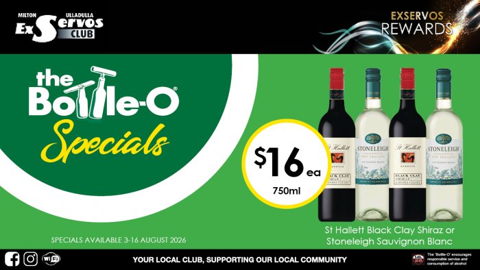 St Hallett Black Clay Shiraz or  Stoneleigh Sauvignon Blanc