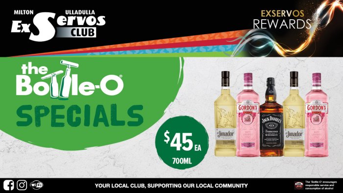 El Jimador Tequila, Gordon’s Pink Gin or Jack Daniel’s