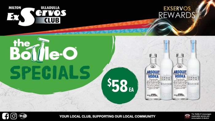 Absolut (1 Litre) or Belvedere Vodka (700ml)
