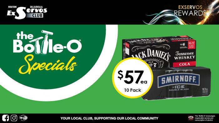 Jack Daniel’s & Cola or Smirnoff  Ice Double Black