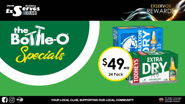 Carlton Dry 3.5% or Tooheys Extra Dry