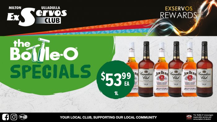 Jim Beam Bourbon or Canadian Club Whisky